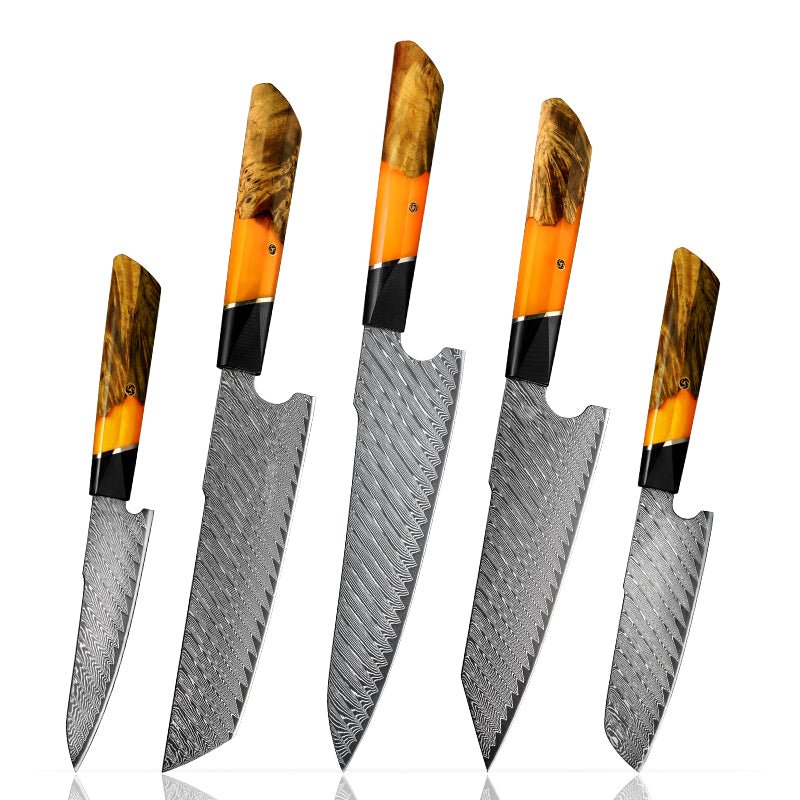Premium VG10 Damascus Steel Knife Set with Exotic Burl Wood Handle - Professional Chef Knives for Cooking, Slicing & Food Preparation - Perfect for Home Kitchen & Outdoor Camping