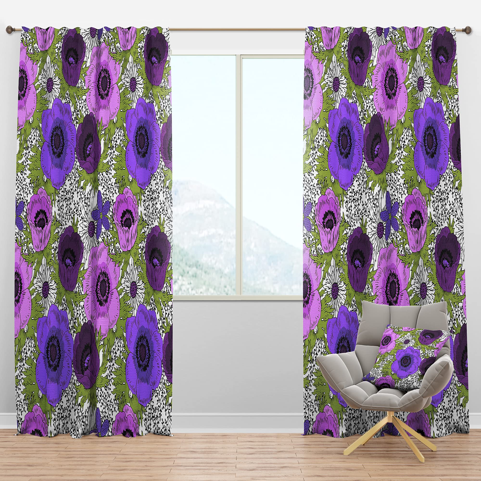 DesignQ Blackout Curtains - Purple Retro Fantasy Floral Print Thermal Insulated Drapes for Bedroom & Living Room - Single Panel 52x120 Inches - Perfect for Light Blocking, Privacy & Energy Savings