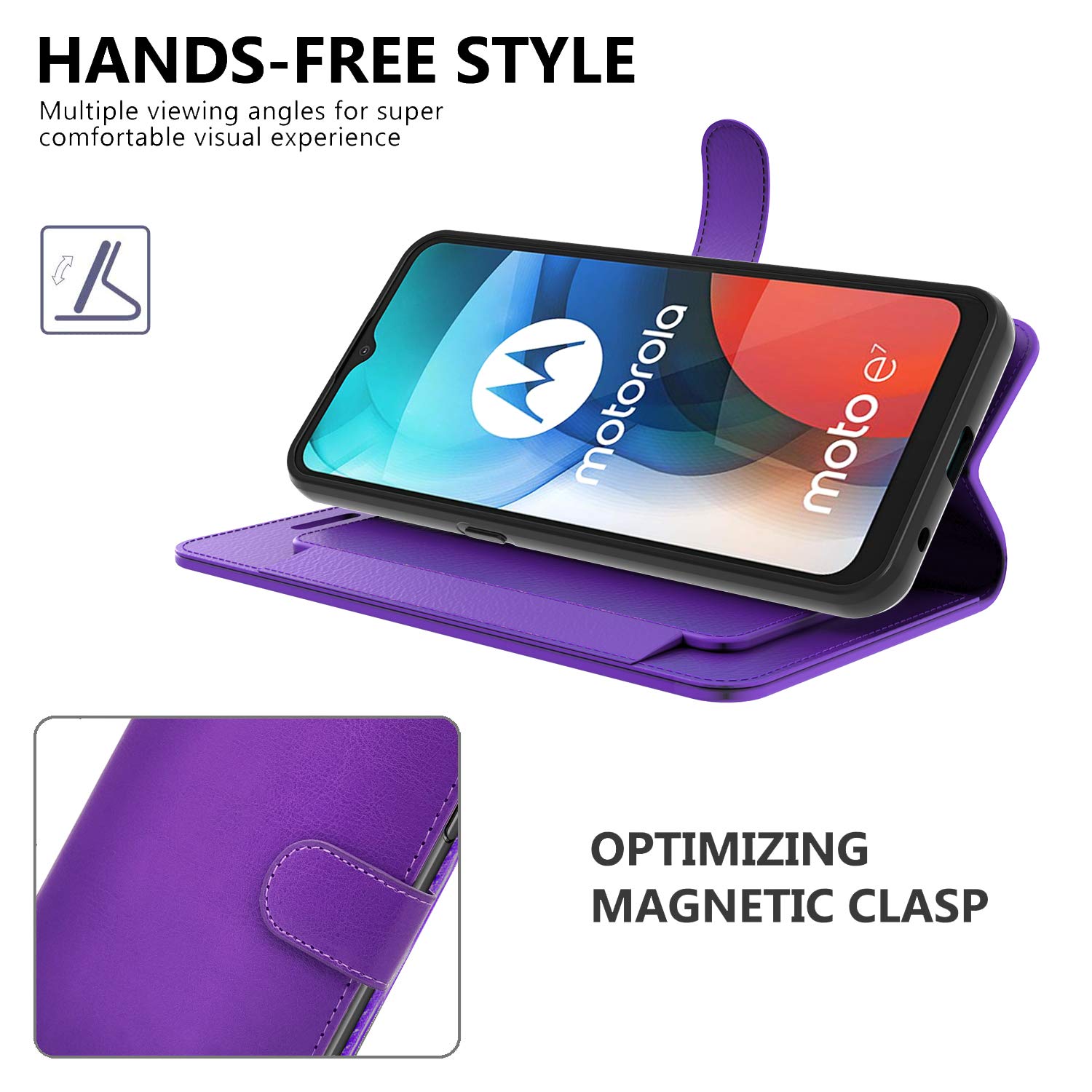 RFID Blocking PU Leather Wallet Case for Motorola Moto E7 - Flip Folio Stand Cover with Card Slots & Cash Pocket (Purple) | Perfect for Daily Commute, Travel & Contactless Payment Protection