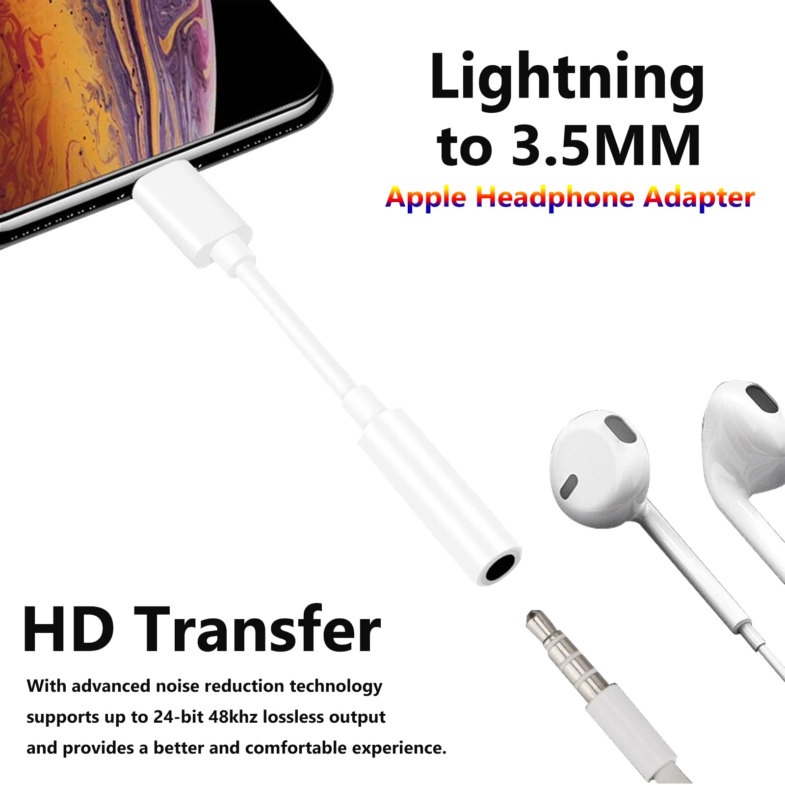 Apple MFi Certified Lightning to 3.5mm Headphone Jack Adapter - Compatible with iPhone 14/13/12/11/XS/XR/X/8/7 - Audio Dongle Converter for Music, Gaming & Hands-Free Calls