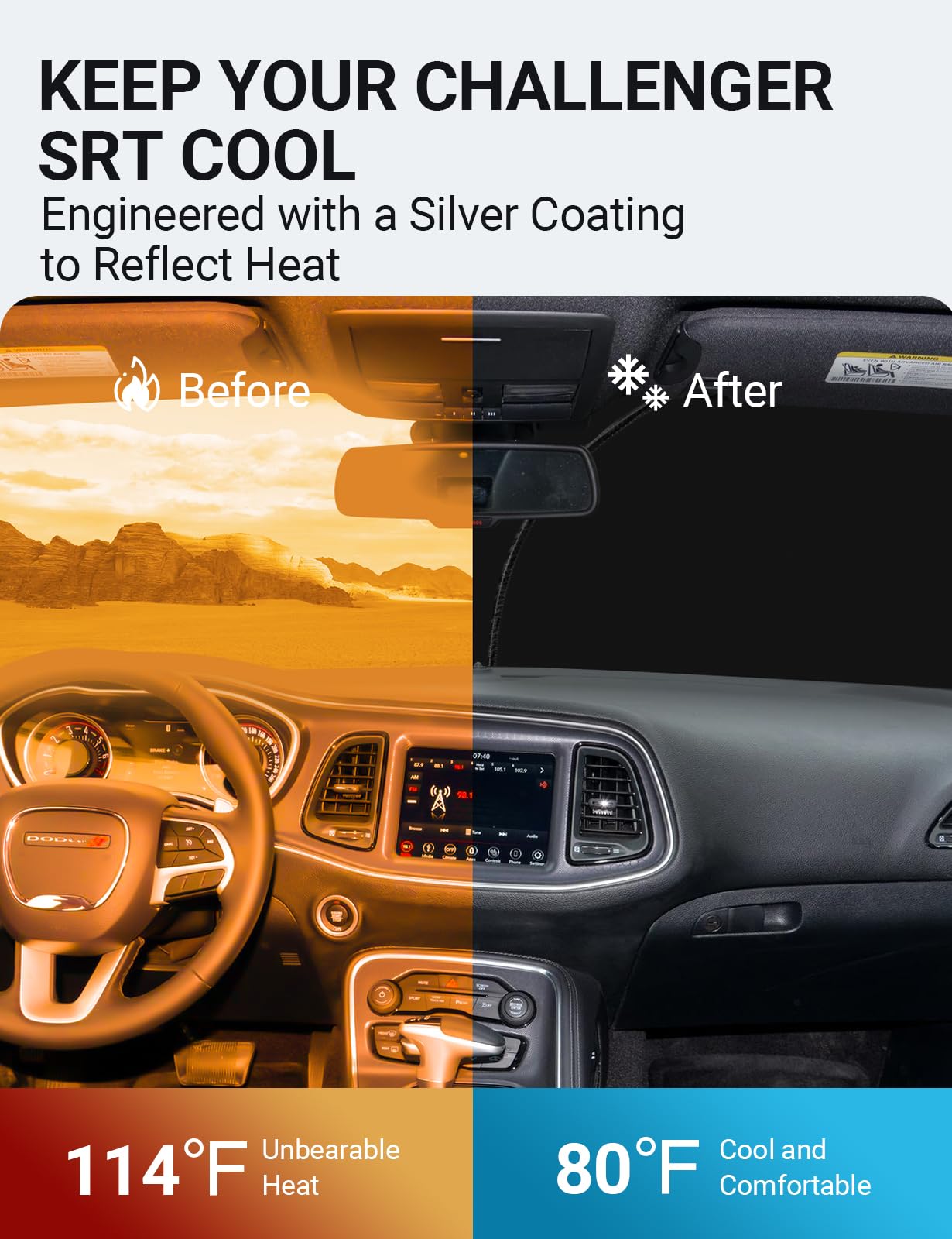 2025 Upgrade Proadsy Front Windshield Sun Shade - Foldable Car Sunshade Protector for 2015-2025 Dodge Challenger | UV Protection & Heat Reduction | Perfect for Summer Parking & Road Trips