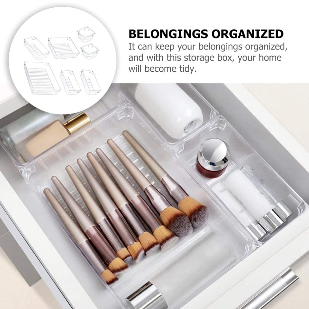 7-Piece Clear Plastic Storage Box Set - Versatile Drawer Dividers & Organizers for Cosmetics, Tableware, Jewelry | Shallow Narrow Trays for Home, Office & Kitchen Organization