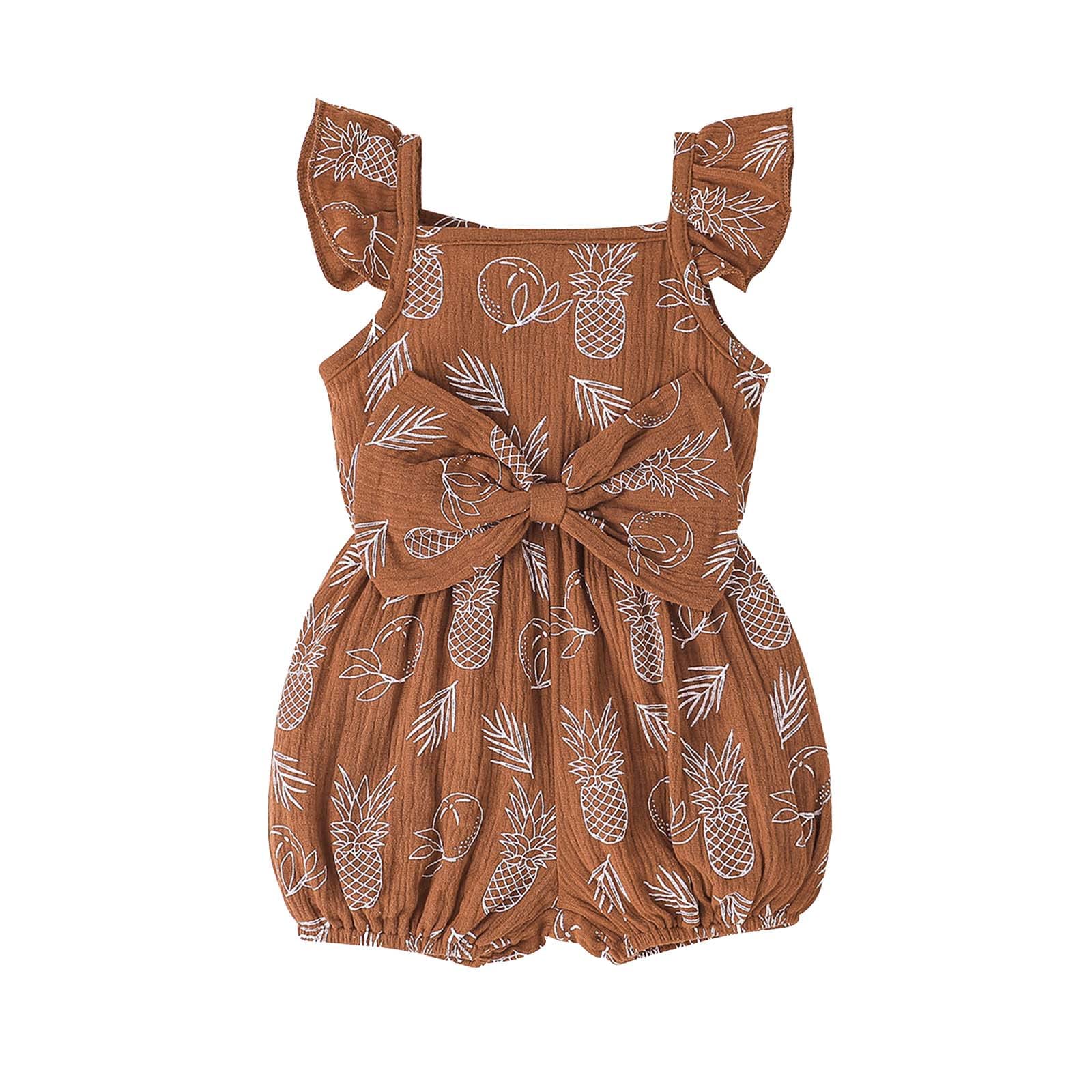 Baby Boys & Girls Floral Pineapple Print Romper with Bowknot - Soft Cotton Jumpsuit for Infants & Toddlers - Perfect for Summer Outfits, Beach Vacations & Photo Shoots