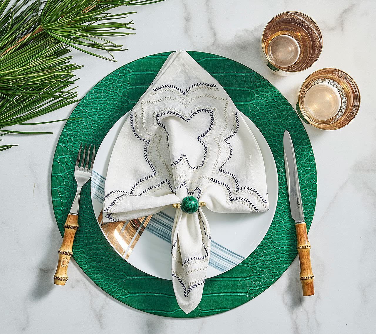 Kim Seybert Crocodile Embossed Placemats - Set of 4, Emerald Green - Elegant Table Setting for Dinner Parties, Holiday Decor & Luxury Home Dining