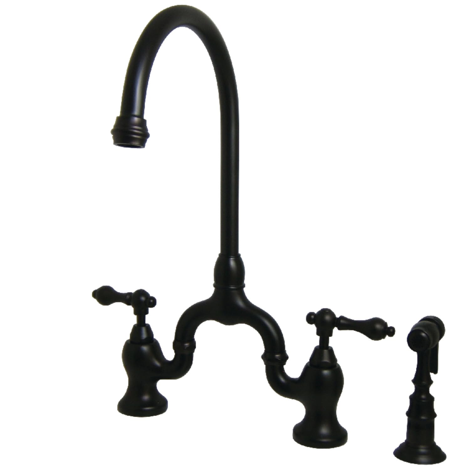 Kingston Brass KS7795ALBS English Country Bridge Kitchen Faucet with Brass Sprayer - 7-3/4 Inch Spout Reach, Oil Rubbed Bronze Finish - Perfect for Farmhouse, Cottage & Traditional Kitchen Styles
