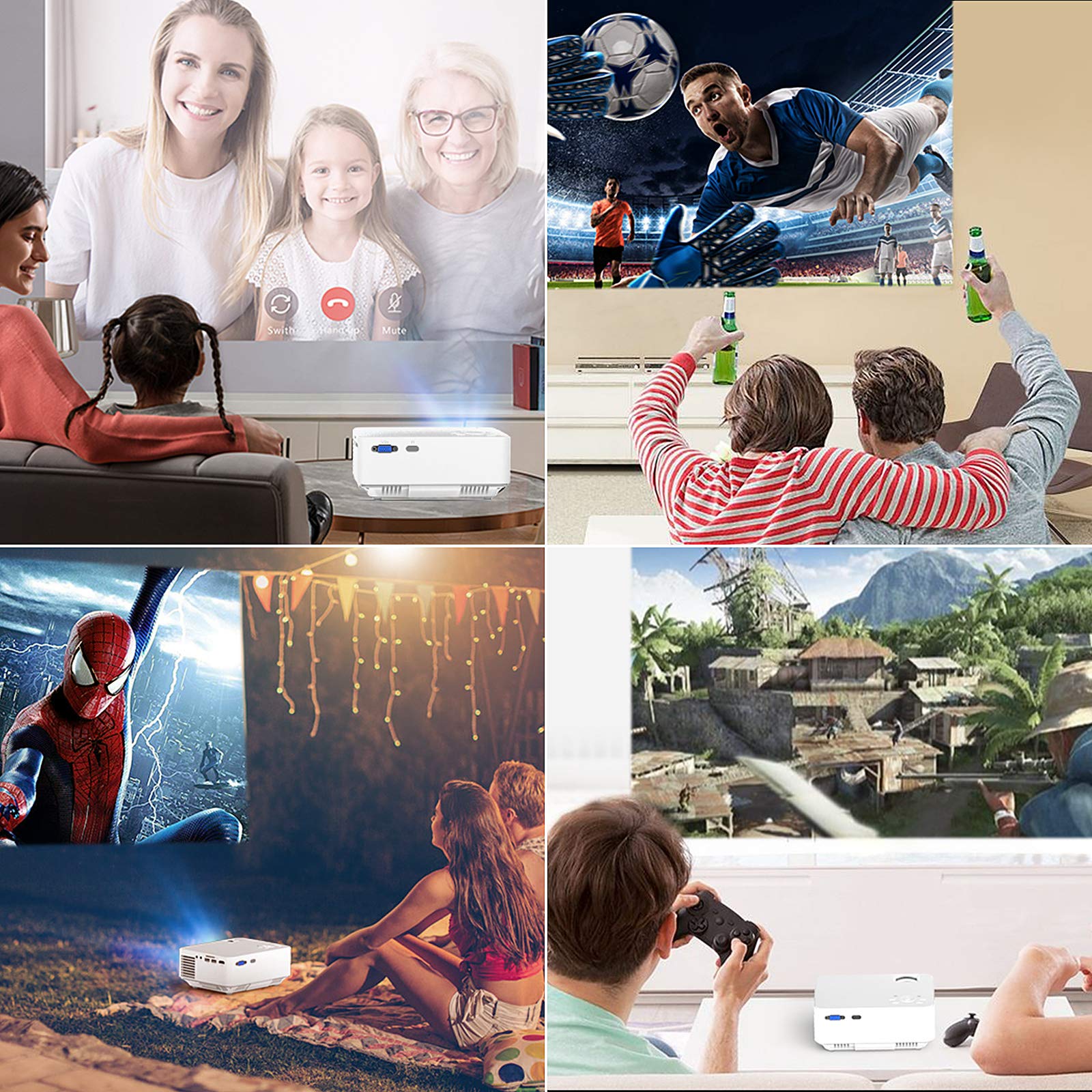 6500Lux Mini Projector Portable HD 1080P Outdoor Movie Projector with Screen - Compatible with TV Stick, HDMI, VGA, USB, TV Box, Laptop, DVD & PS5 - Perfect for Home Theater, Backyard Movies, Gaming and Presentations