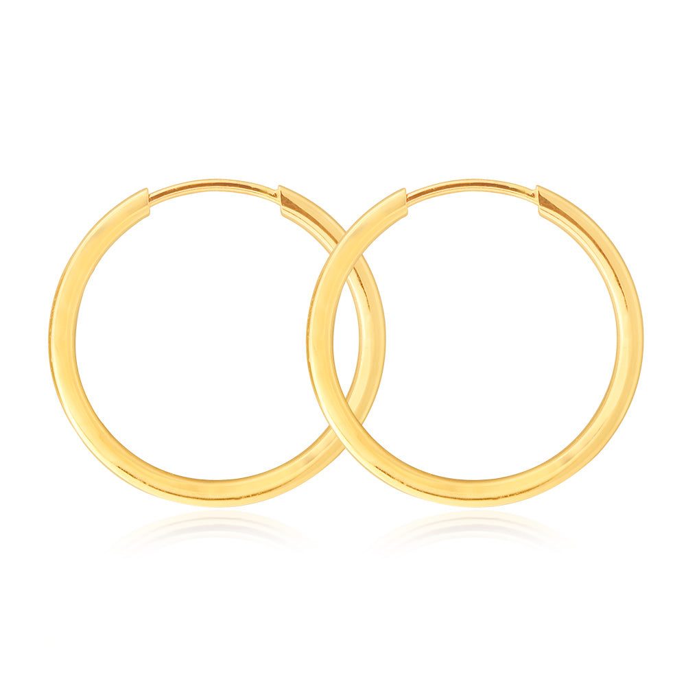 9ct Yellow Gold 16mm Plain Sleeper Earrings for Women - Hypoallergenic Cartilage Hoop Earrings for Everyday Wear & Gifting