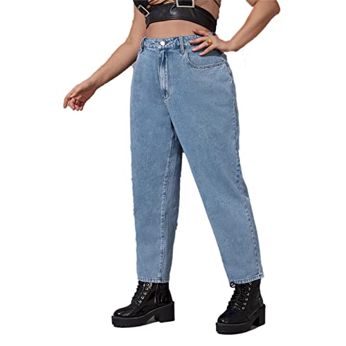 LEIJIJEANS Women's Plus Size Tapered Jeans - High Waist Stretchy Mom Jeans, Petite & Thin Fit Loose Harem Pants (Full Length) | Perfect for Casual Wear, Office Outfits & Everyday Comfort