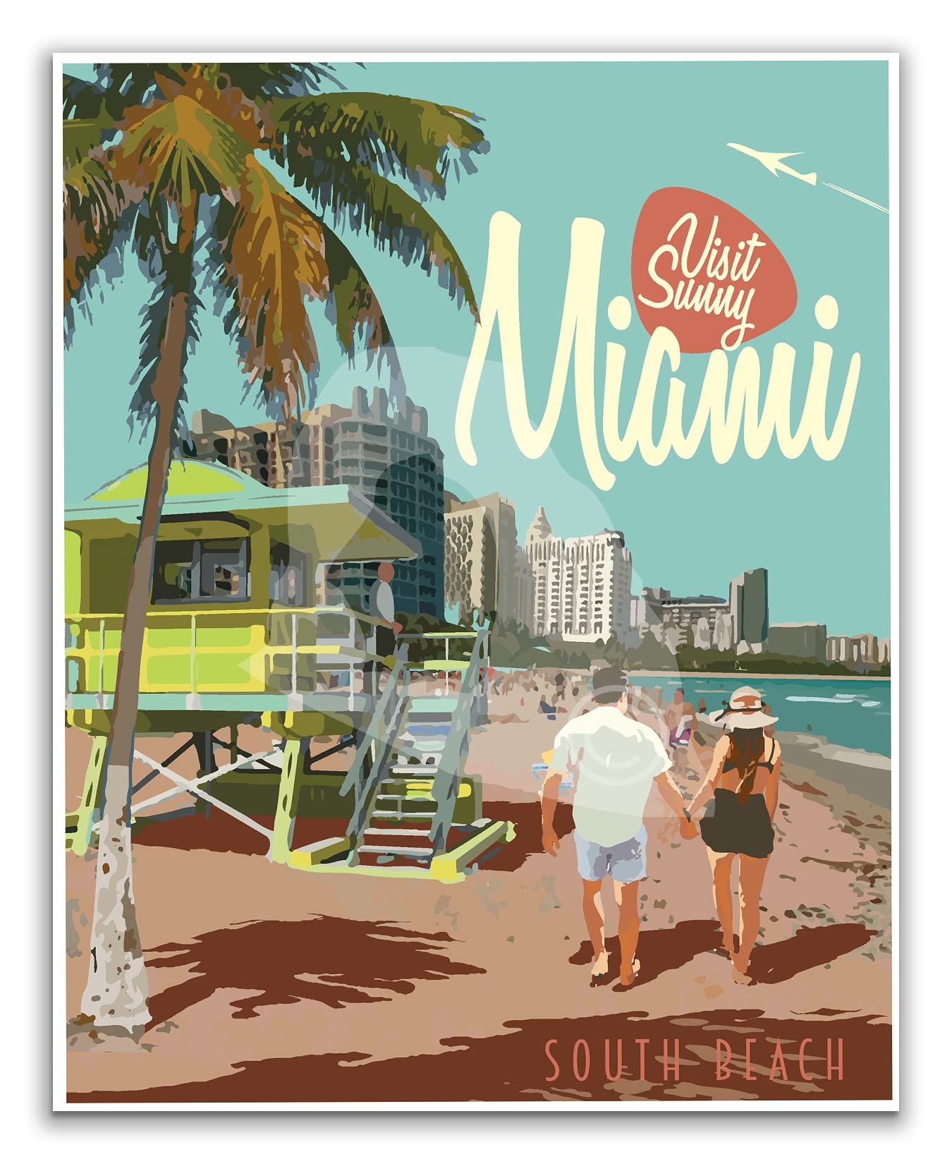 Miami Florida Beach Art Print - 18x24 Inches Canvas Wall Decor for Living Room, Bedroom & Office - South Beach Miami Poster, Tropical Coastal Home Decor