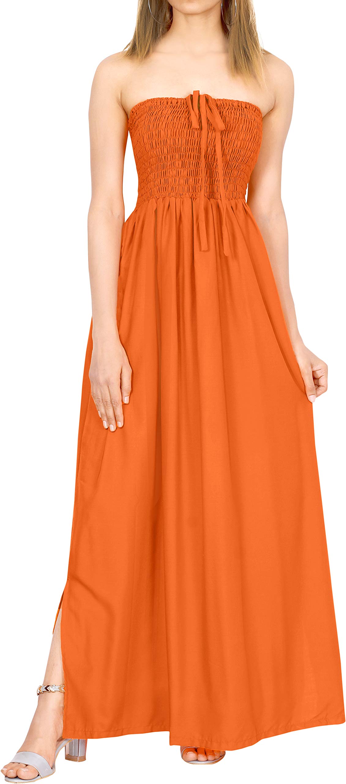 LA LEELA Women's Maxi Tube Dress - Solid Color Smock Style Long Dress for Summer Beach, Vacation, and Casual Outings