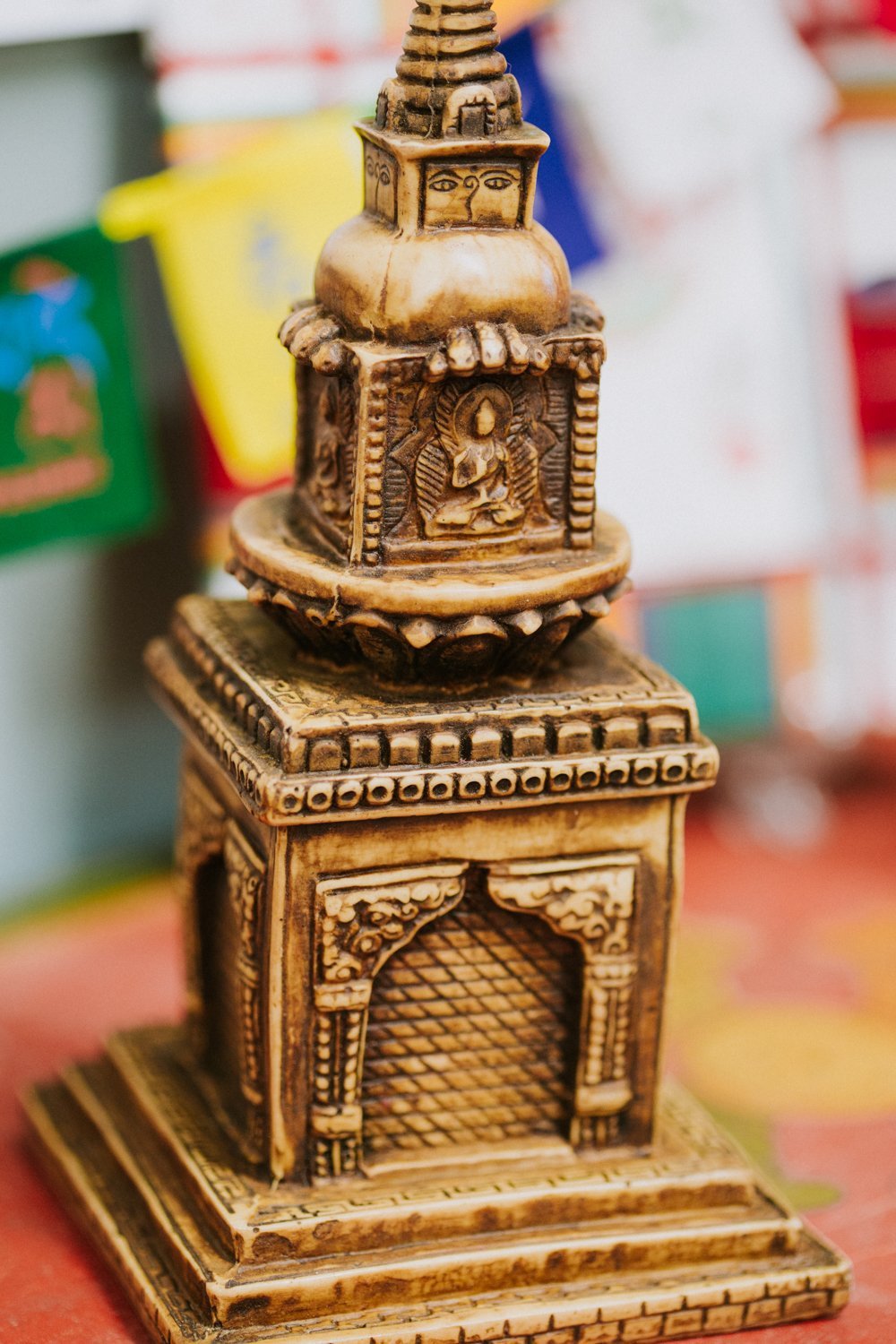 Premium Wooden Table Top Altar Stupa - Handcrafted Buddhist Meditation Decor for Home, Office & Spiritual Spaces