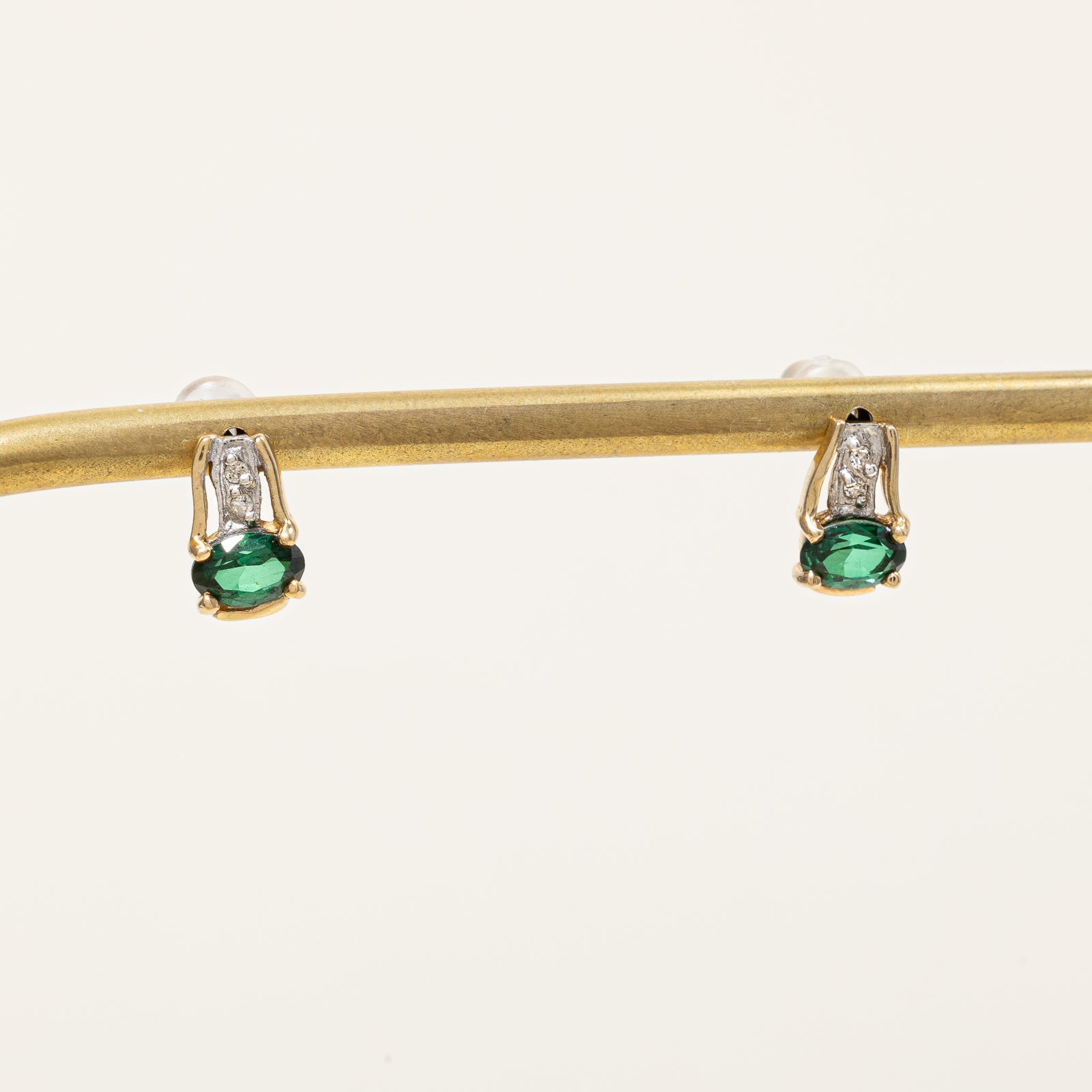 Emerald Simulant & Diamond Stud Earrings | 0.90ctw Emerald & 0.03ctw Diamonds | 14K Gold Plated | Elegant Gift for Women | Perfect for Weddings, Anniversaries & Special Occasions