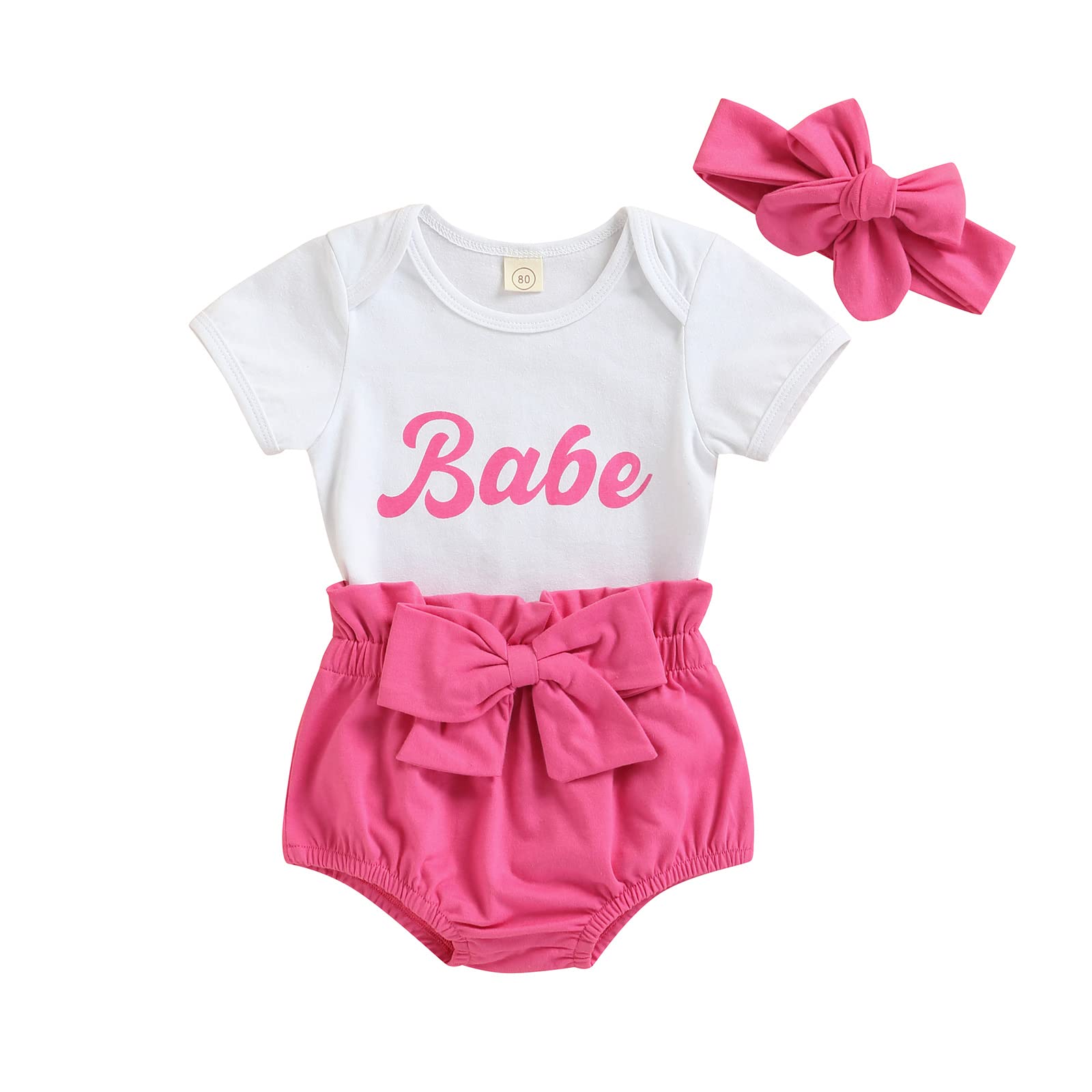 Adorable Newborn Baby Girl Summer Outfit Set - Short Sleeve Bodysuit with Cute Print, High Waist Shorts & Headband | Perfect for Photoshoots, Playdates & Summer Outings