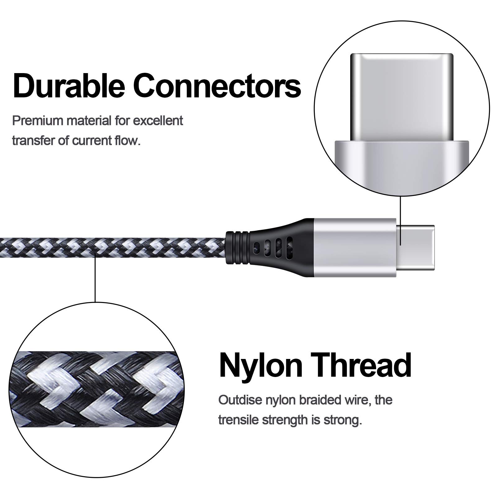 Samsung USB C Cable 3 Pack - 6FT Nylon Braided USB A to USB C Fast Charging Cable for Samsung Galaxy S25/S24/S23/Ultra, iPhone 16/15/14, Android Phones - Durable Charger Cord for Home, Office & Travel Use
