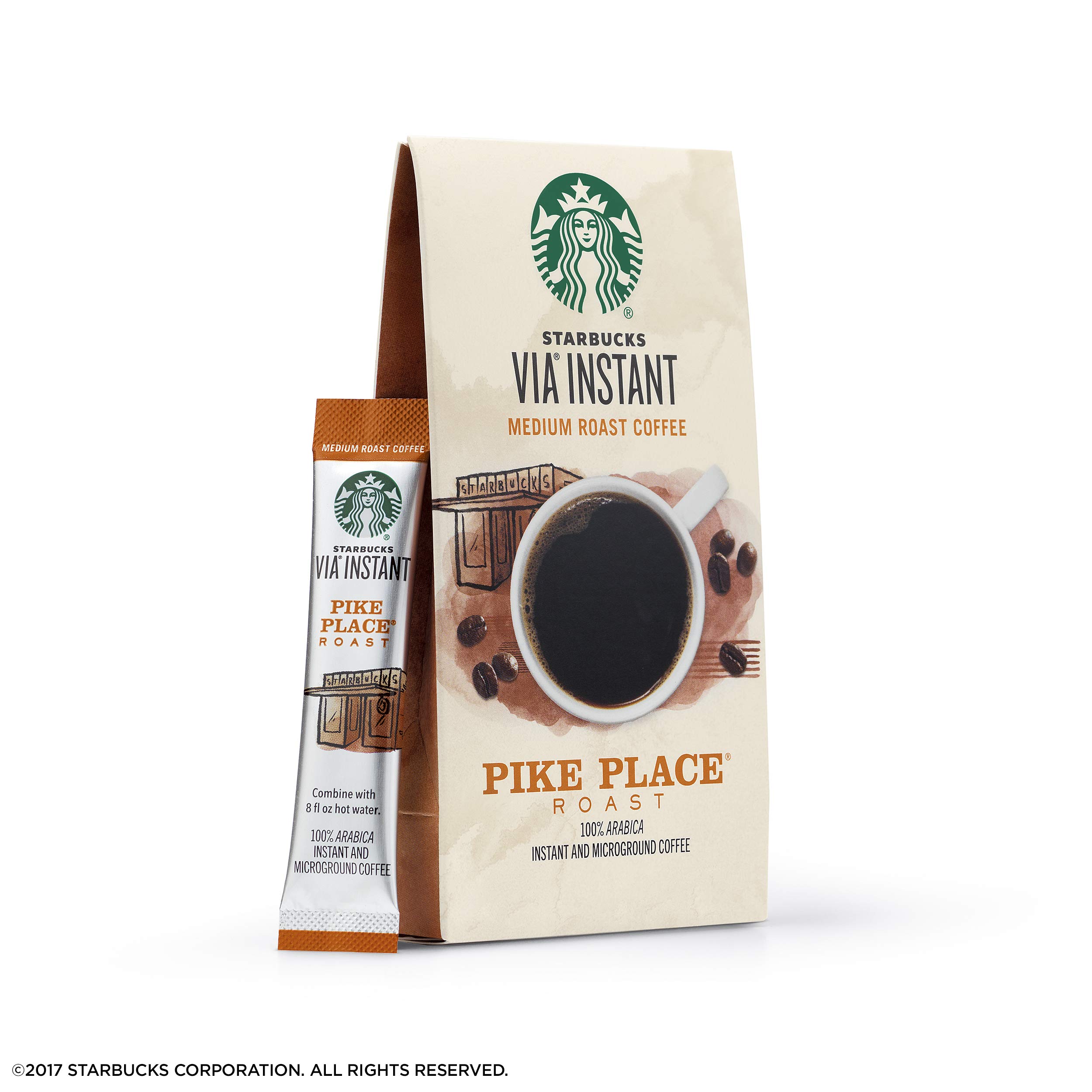 Starbucks VIA Instant Coffee Medium Roast - Pike Place Roast 100% Arabica - 8 Count (Pack of 12) & 50 Packets Bulk - Perfect for Office, Travel & Camping