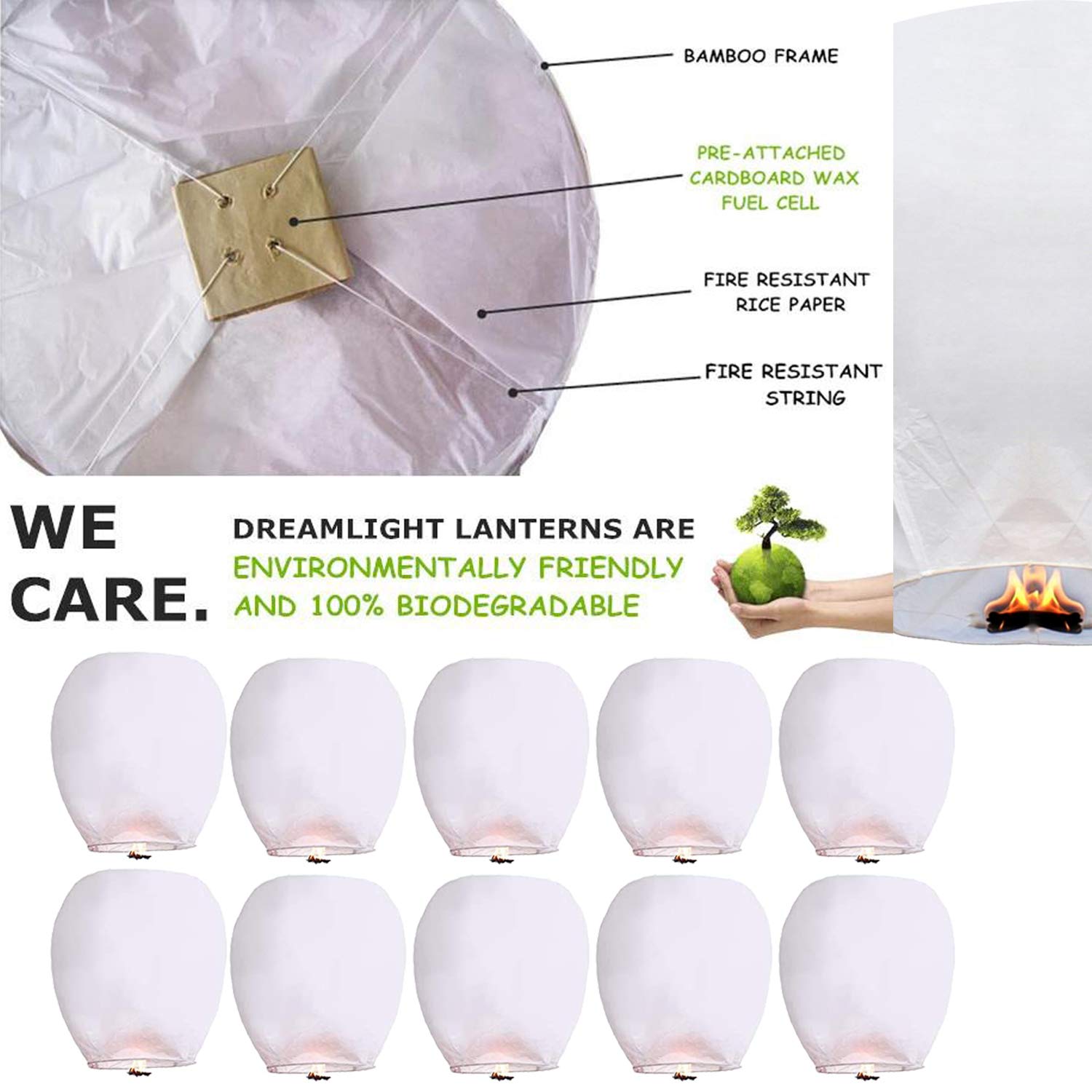 10 Pack Chinese Paper Lanterns for Wedding Decorations, Birthday Party Supplies, Festival & Event Decor - Hanging Sky Lanterns for Indoor/Outdoor Celebrations