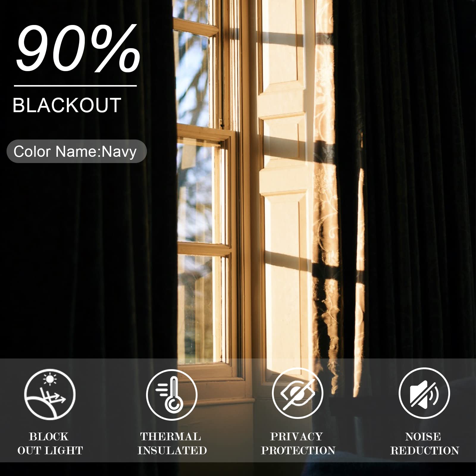 JIUZHEN Ombre Blackout Curtains with Tiebacks – Thermal Insulated Grommet Curtains for Bedroom & Living Room, 52 x 84 Inches, Set of 2 Panels, Navy Blue – Perfect for Light Blocking, Noise Reduction & Energy Saving
