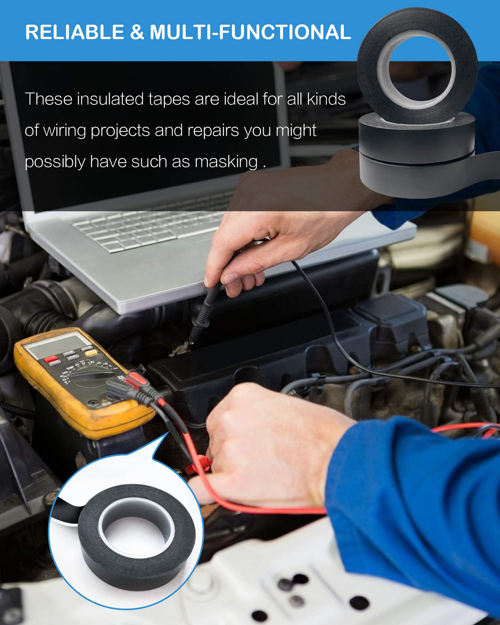 Premium Black Electrical Tape 3pcs - Flame Retardant, High Temp Resistant for Indoor/Outdoor Electrical Repairs