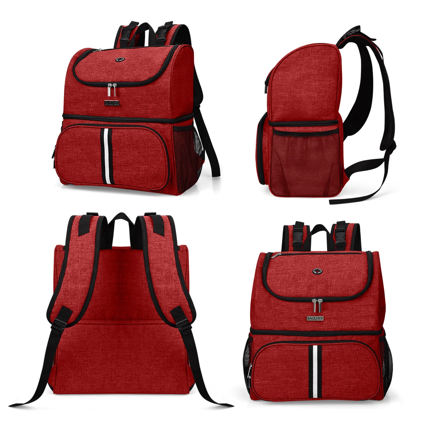 BAGLHER Double-Layer Pet Travel Backpack - Waterproof Dog & Cat Carrier with 2 Collapsible Bowls & Food Containers | Perfect for Airplane, Car Rides & Outdoor Adventures (Red)