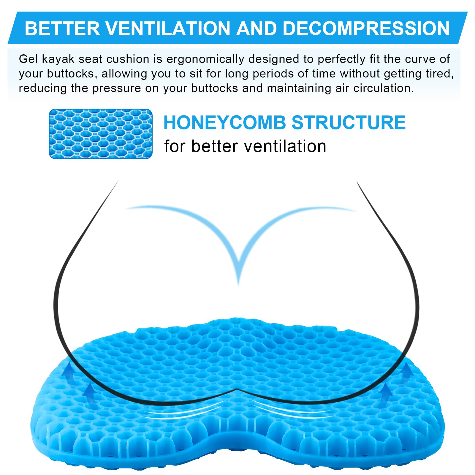 Non-Slip Kayak Seat Cushion - Waterproof Gel Seat Pad with Anti-Slip Cover for Sit-In & Inflatable Kayaks, Canoes & Boats - Comfortable Fishing & Water Sports Accessories for Outdoor Adventures