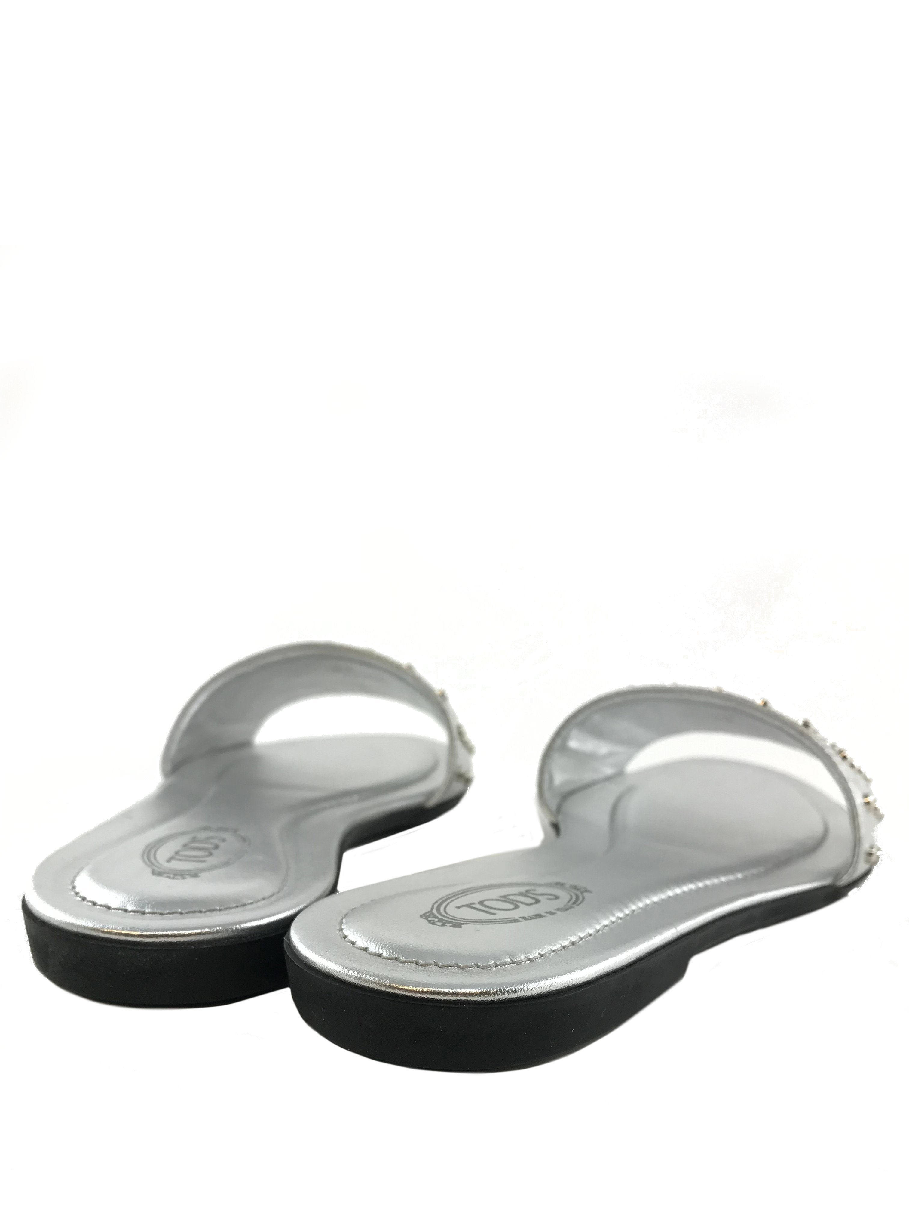 Tod's Studded Leather Slide Sandals Women's Size 7 - Comfortable Summer Fashion Sandals for Beach, Vacation and Casual Outings
