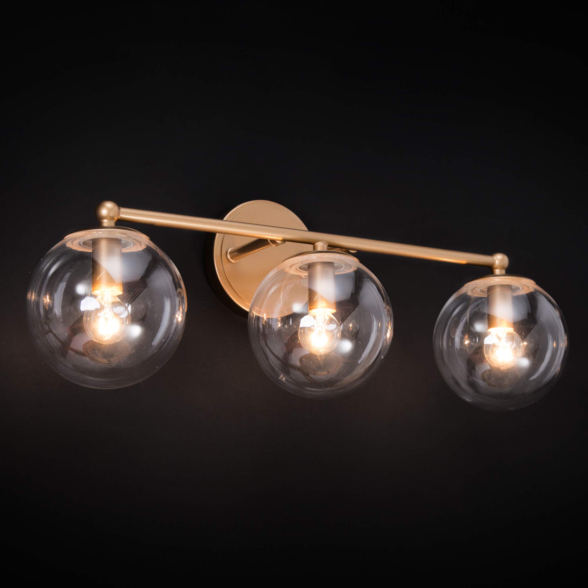 Hand-Painted Gold Bathroom Vanity Light Fixture - 3-Light Modern Bathroom Lighting with Clear Globe Glass Shades, 21.5