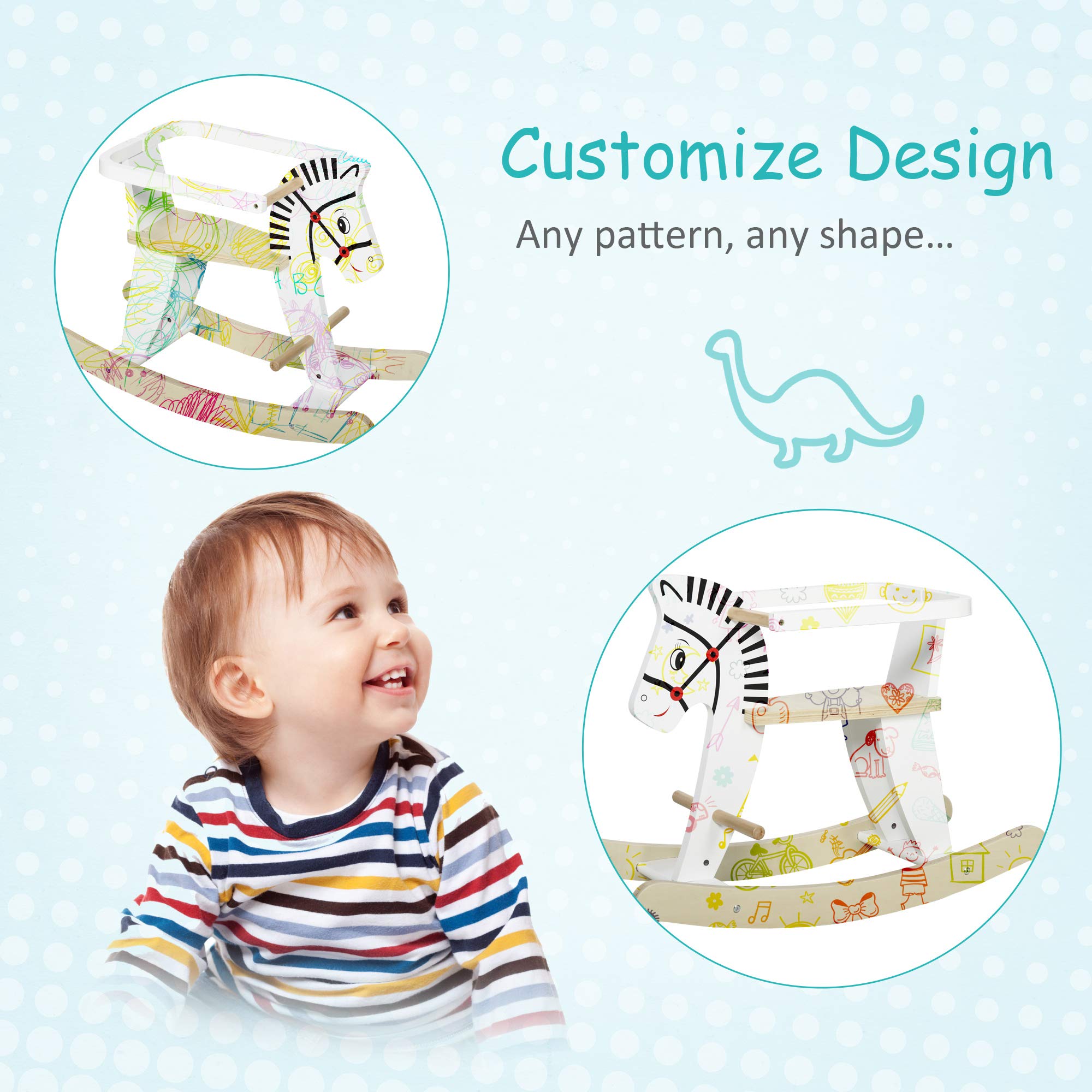 Qaba Classic White Wooden Rocking Horse for Toddlers 1-3 Years | Safe Baby Ride-On Toy with Wooden Safety Bar | Perfect for Nursery, Playroom & Gift for 1st Birthday