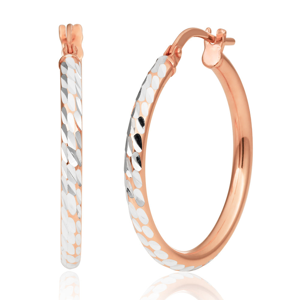 9ct Rose Gold Silver Filled 20mm Fancy Hoop Earrings for Women - Elegant Dangle Drop Earrings for Party, Wedding & Everyday Wear