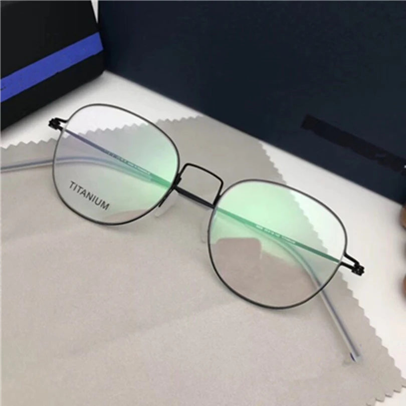 Unisex Full Rim Round Screwless Titanium Eyeglasses 9893 - Lightweight & Durable Titanium Frame for Men & Women - Perfect for Reading, Work & Everyday Wear