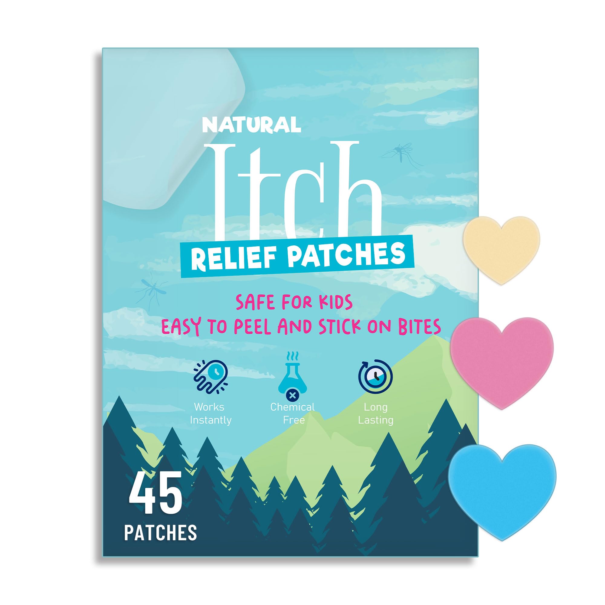 45 Colorful Anti Itch Relief Patches for Kids - Fast Bite & Swelling Relief - Essential Outdoor Travel Stickers for Camping, Hiking & Summer Activities