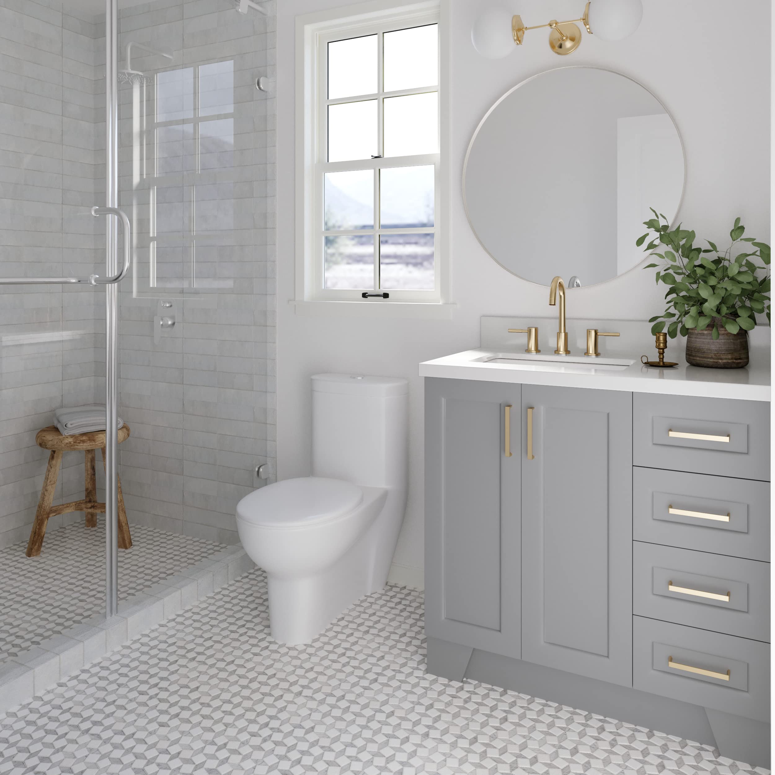 ARIEL Taylor 37-inch Left Offset Rectangle Bathroom Vanity with White Quartz Countertop - Modern Grey Sink Cabinet for Small Spaces | Perfect for Powder Rooms, Guest Baths & Apartment Renovations