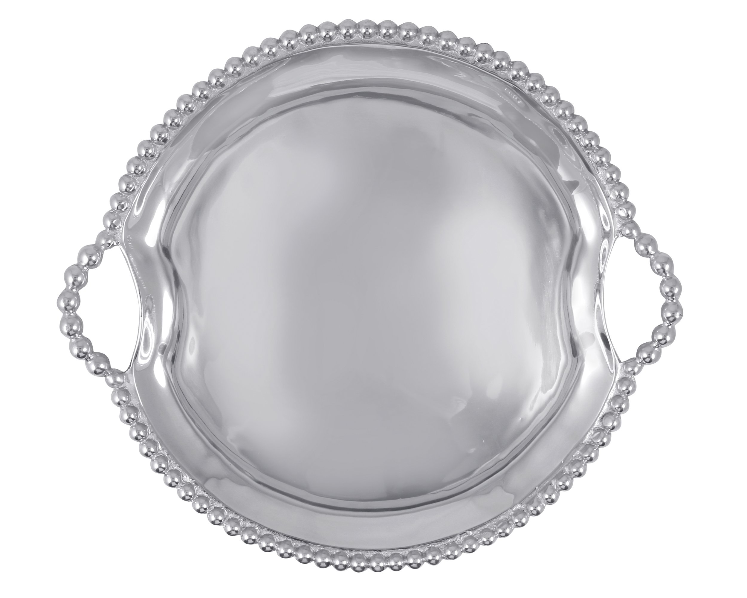 Mariposa Pearled Round Handle Tray - Recycled Sandcast Aluminum Serving Dish | Handmade Mexican Silver Tableware for Dining, Entertaining & Home Decor