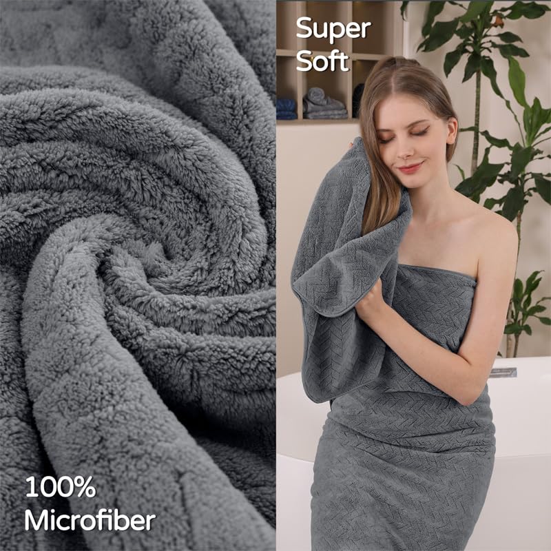 Premium Oversized Bath Towels Set - 600 GSM Ultra Soft Microfiber, Highly Absorbent Extra Large Bath Towels for Spa, Hotel & Home Use - Machine Washable Luxury Towel Set (Dark Grey, 4 Pieces) - Perfect for Bathrooms, Guest Rooms & Beach Trips