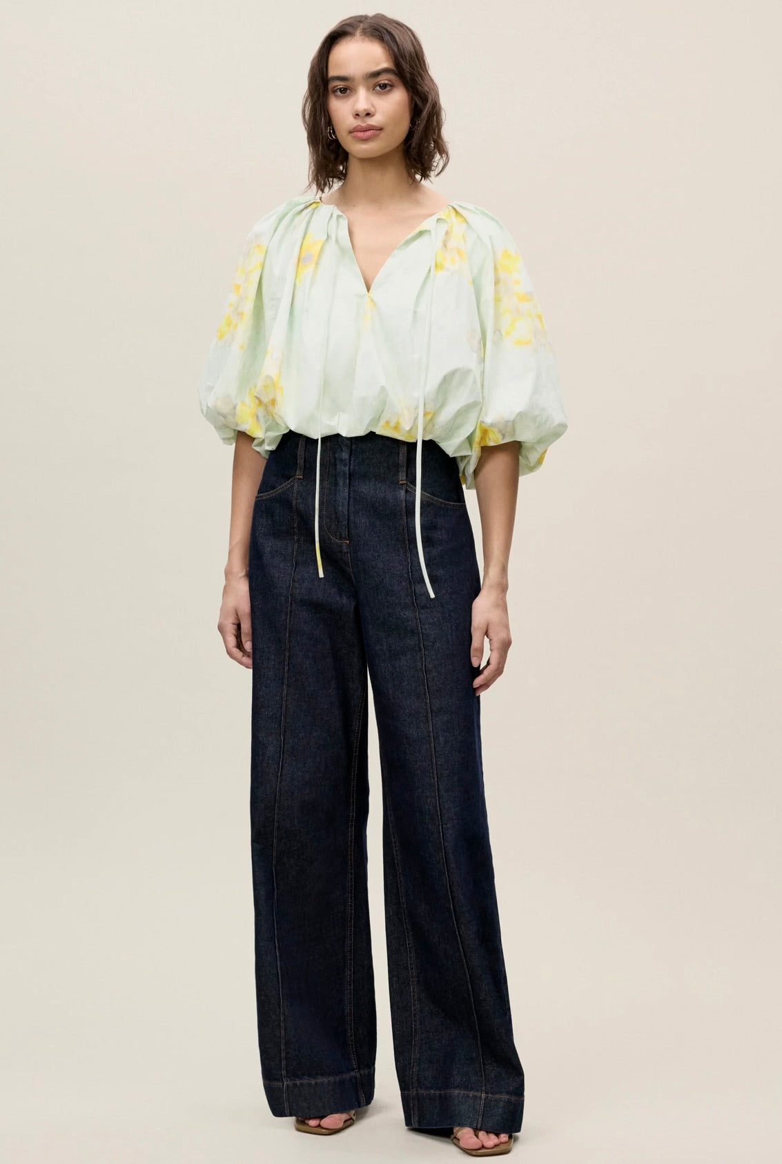 Yara Poplin Bubble Top in Sage Combo - Women's Fashion Blouse for Casual Wear, Office Outfits & Summer Style
