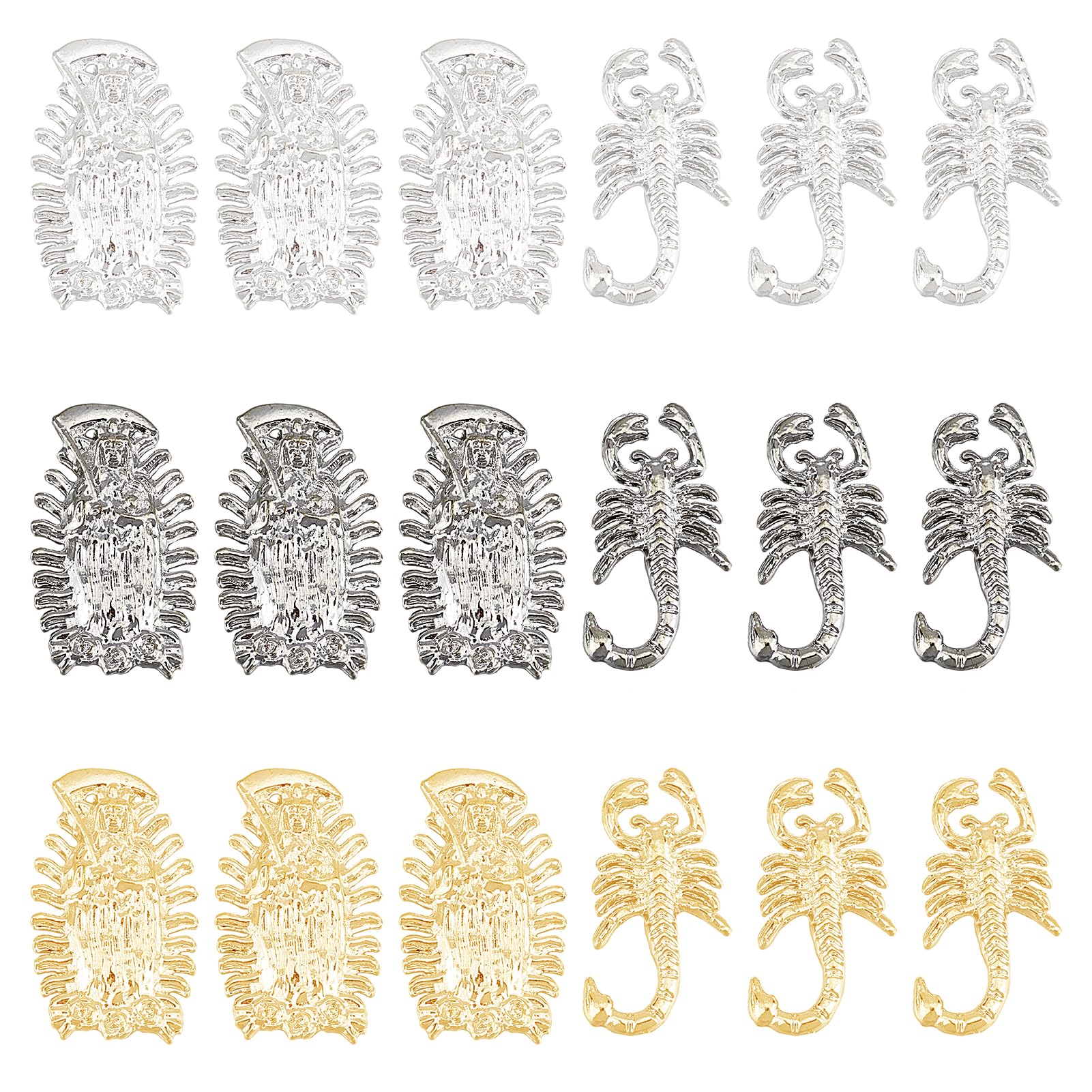 NICENEEDED 18pcs Scorpion & Buddha Nail Charms - 3D Alloy Metal Nail Jewelry for Acrylic Nails, Nail Art Manicure Accessories - Perfect for Halloween, Gothic Nail Designs & DIY Nail Crafts