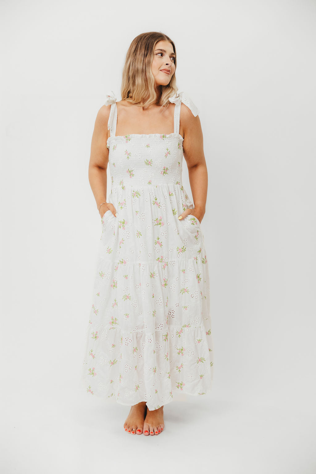 Brinley Embroidered Floral Summer Dress for Women - White & Pink A-Line Sundress | Perfect for Beach Vacation, Garden Party & Date Night Outfits