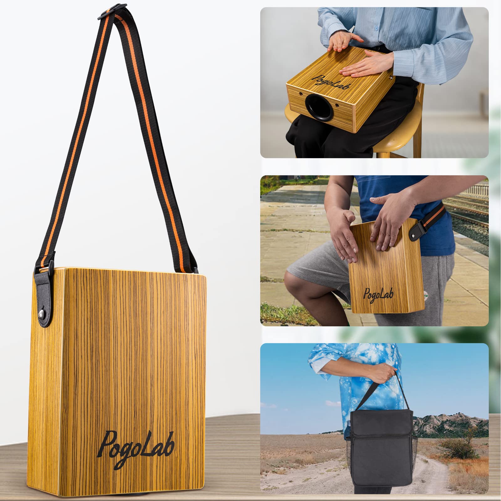 Professional Two-Tone Cajon Drum with Adjustable Sound - Portable Travel Cajon for Live Performances, Music Practice & Outdoor Jam Sessions