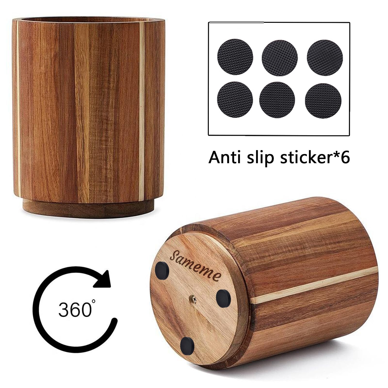 Premium Acacia Wood Kitchen Utensil Holder - 360° Rotating Organizer with 7.3
