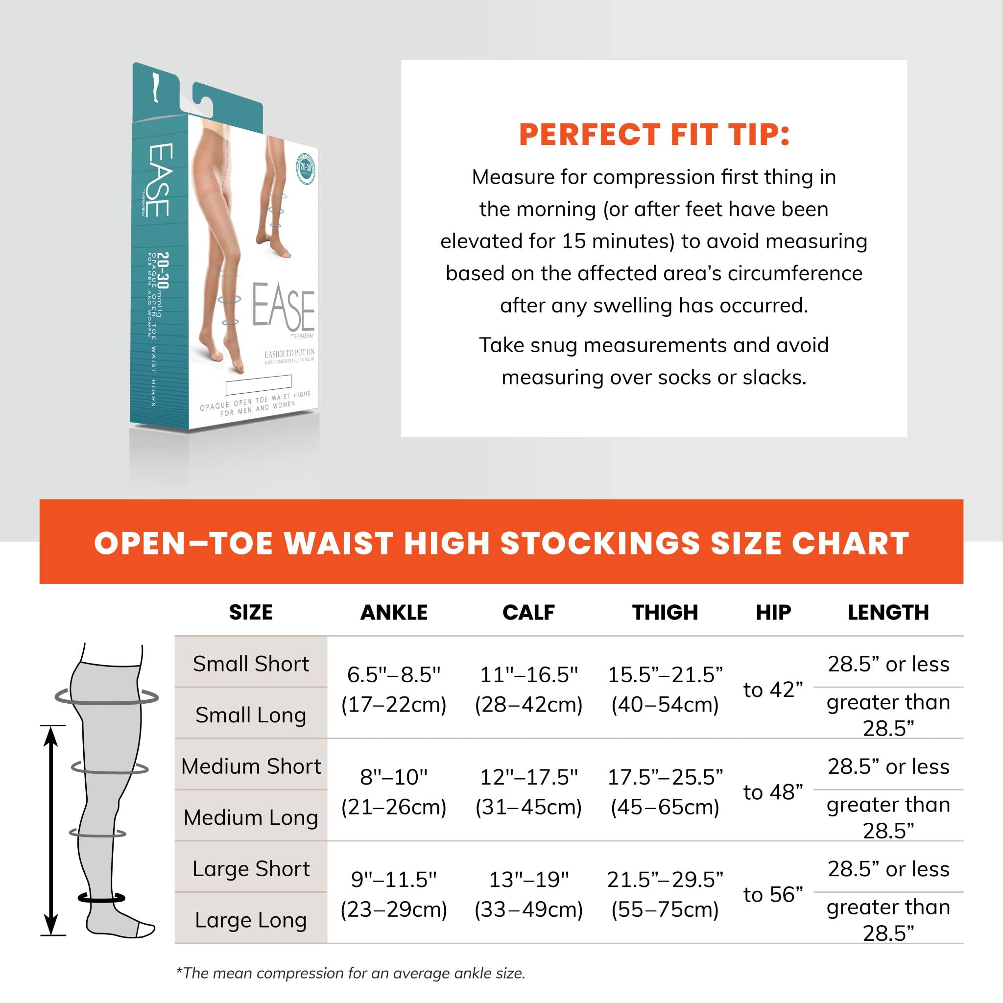 Ease Opaque Open-Toe Waist High Compression Stockings 20-30mmHg - Moderate Support Medical Socks for Women (Sand, Medium Long) - Perfect for Varicose Veins, Pregnancy & Long Flights