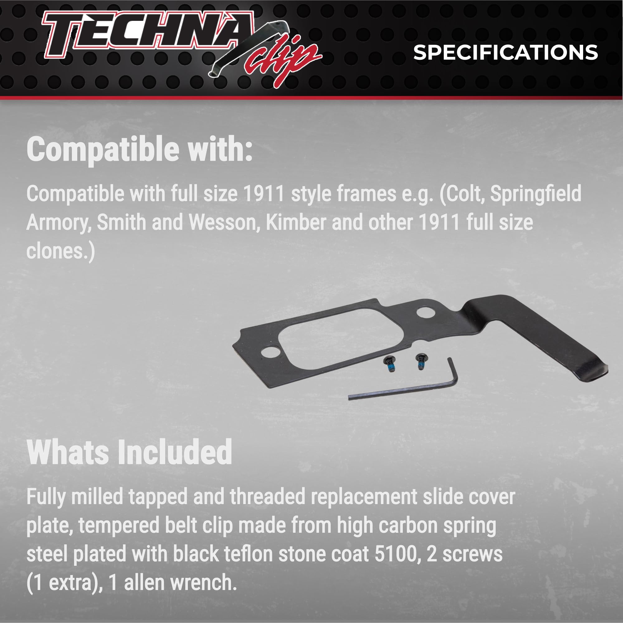 Techna Clip Concealment System for 1911 .45 ACP Pistols - Durable High-Carbon Steel Gun Clip with Teflon Coating - Right Side Carry, Easy Install Holster Clip (Black) - Perfect for Concealed Carry, Home Defense & Range Use