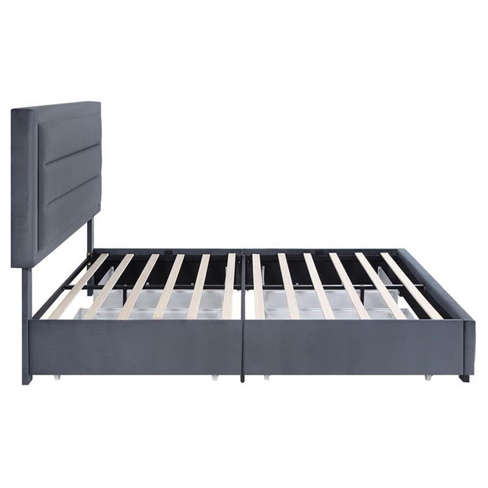 Furniture of America Tink Platform Fabric Queen Bed with Storage Drawers in Gray - Perfect for Modern Bedrooms & Small Spaces