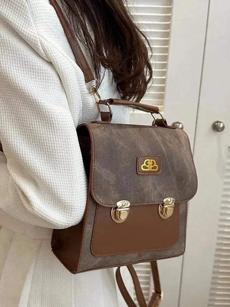 Vintage Denim Print Women's Backpack - Stylish Casual Daypack for College, Travel & Everyday Use