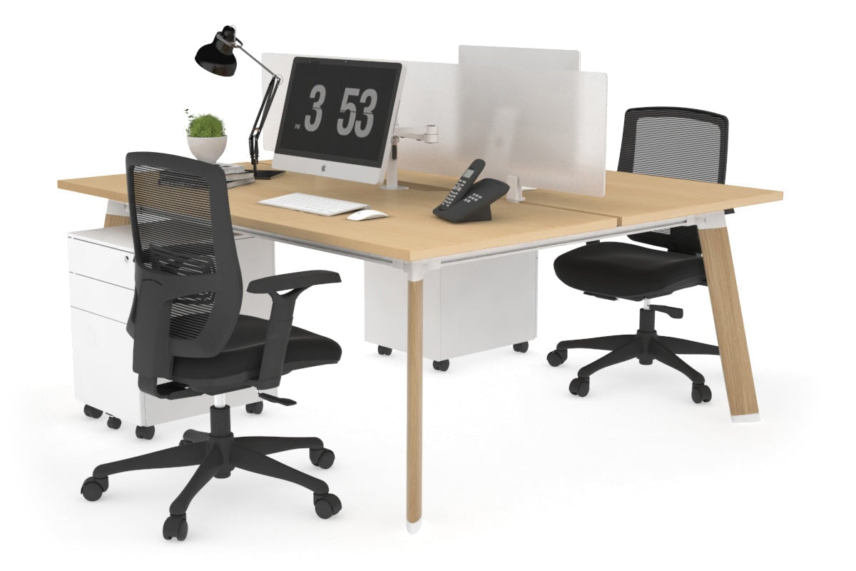 2 Person Workstation with Wood Imprint Frame - 1400L x 800W Switch Desk with Cable Management Scallop | Perfect for Office, Home Office & Coworking Spaces