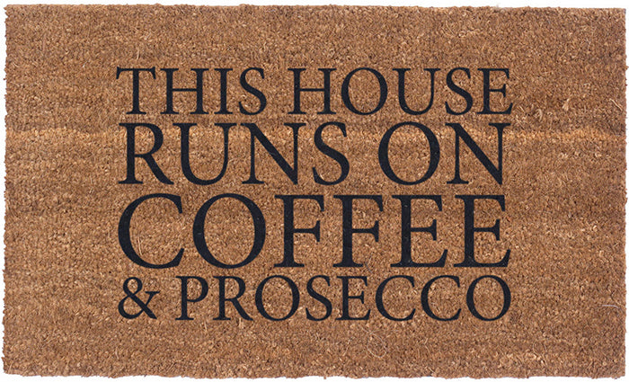 Stylish Coffee and Prosecco Vinyl Coir Doormat - Non-Slip Welcome Mat for Front Door, Porch, Kitchen, or Bar Decor - Perfect Gift for Coffee & Wine Lovers