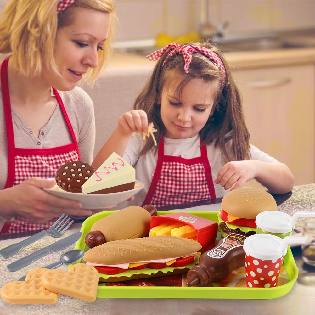 LovesTown 20-Piece Kids Pretend Play Food Set - Realistic Toy Burgers & Fast Food for Toddlers - Perfect for Birthday Gifts, Role Play & Kitchen Fun (Ages 3+)
