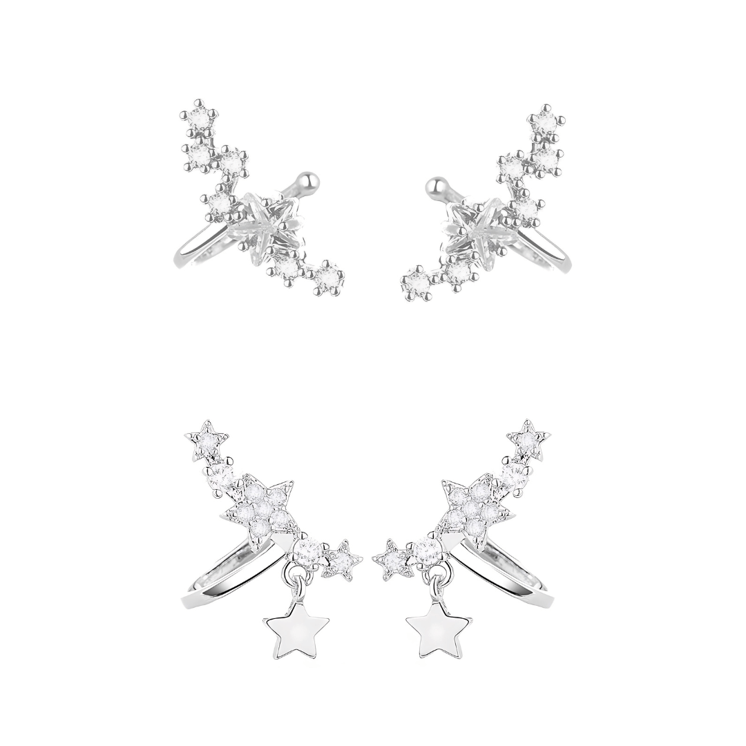 No-Piercing Celestial Star Ear Cuffs & Ear Climbers for Women | SE2098 | Elegant Non-Pierced Ear Jewelry for Parties, Weddings & Special Occasions
