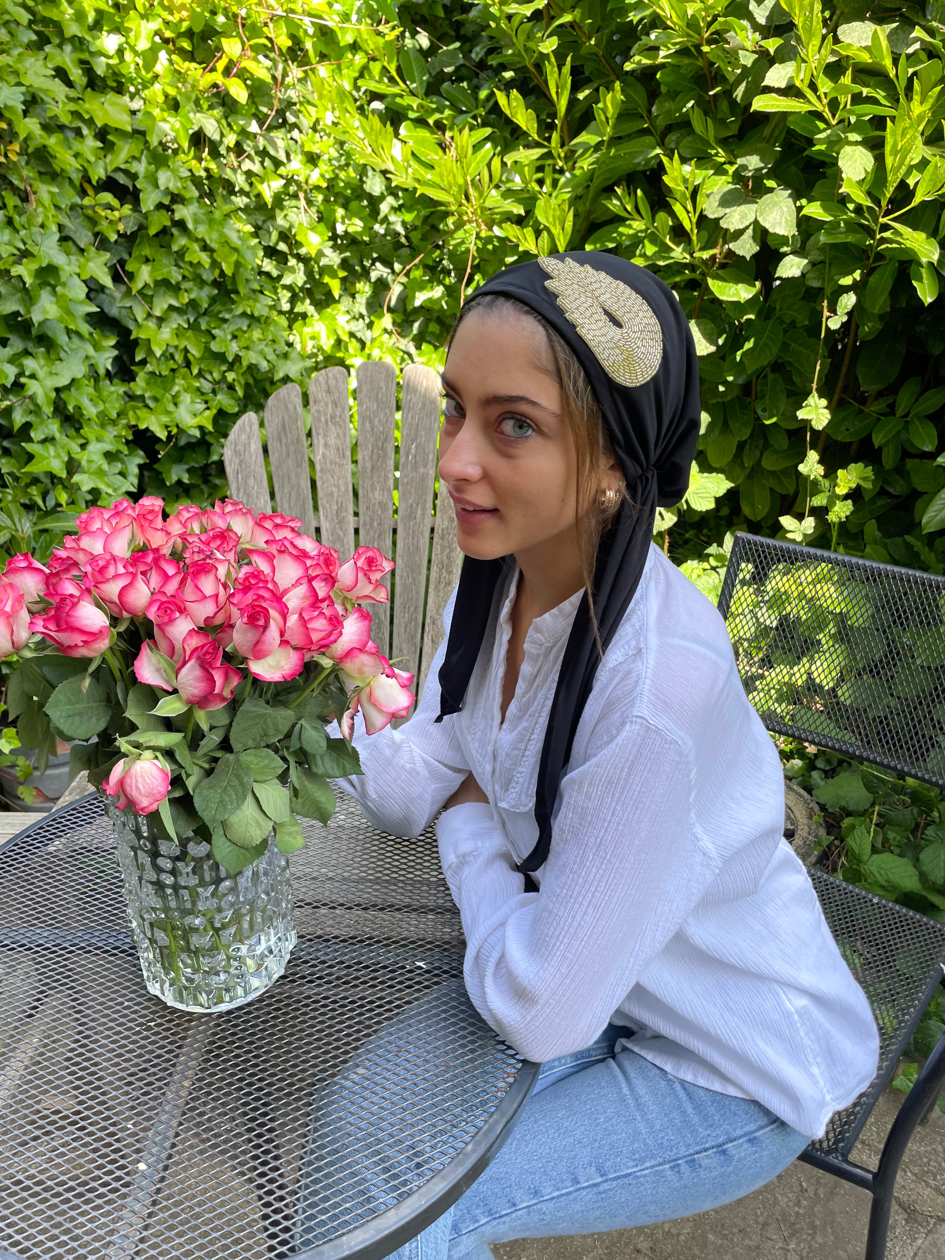 Black Gold Hijab - Sparkly Pre-Tied Tichel Hair Scarf | Premium Quality Made in USA | Perfect for Daily Wear, Special Occasions & Modest Fashion