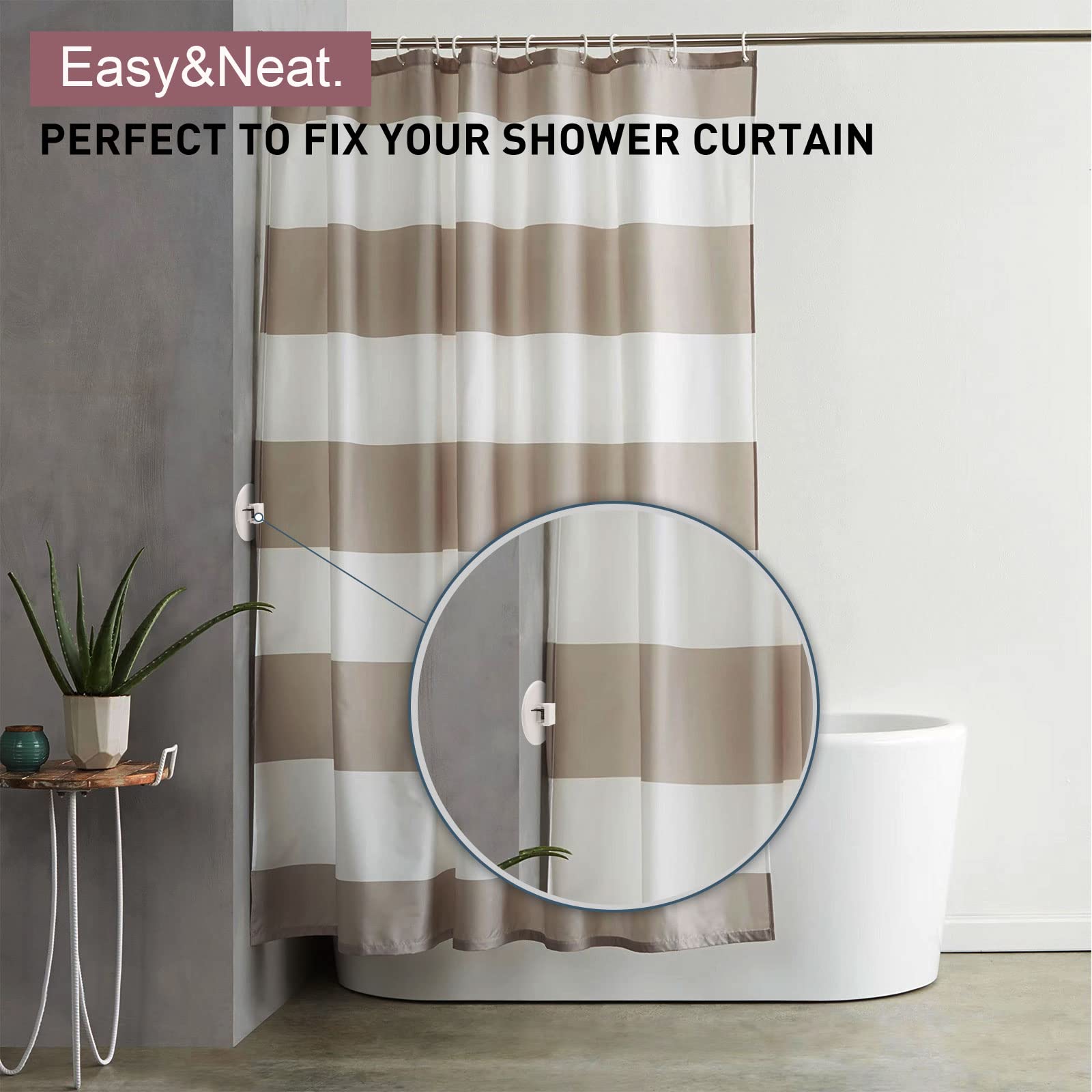 Windproof Shower Curtain Clips - Self-Adhesive Bathroom Splash Guard Clips (8-Pack, White) for Secure Shower Curtain & Water Containment in Bathrooms