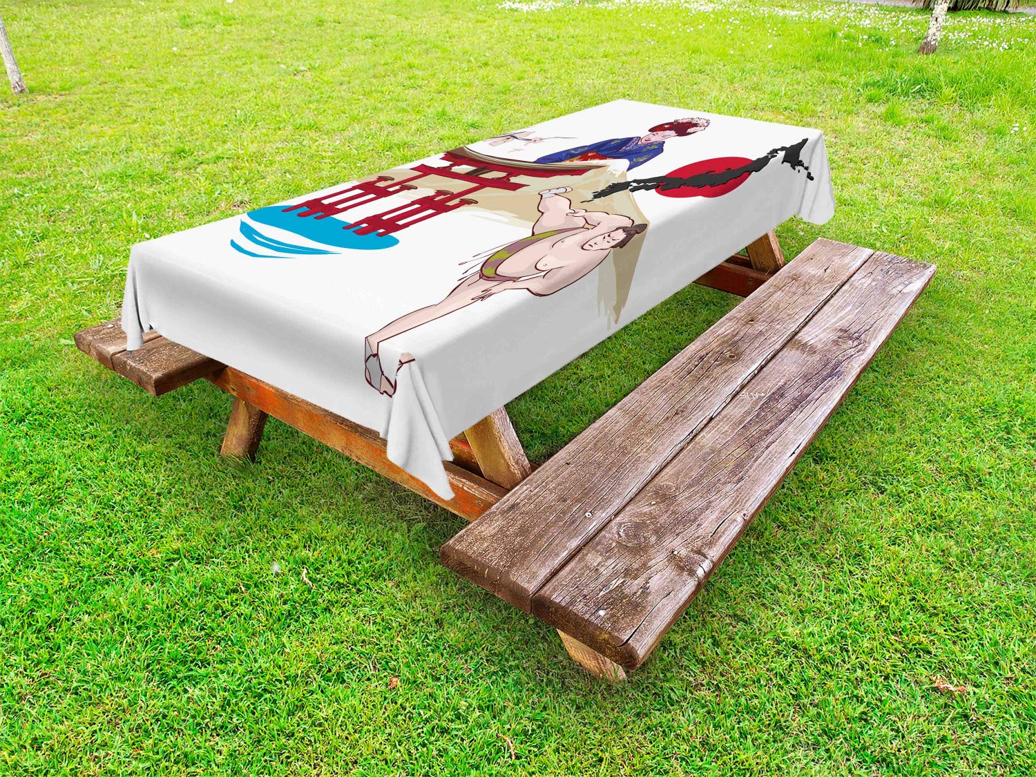 Ambesonne Asian Outdoor Tablecloth - Japanese Traditional Hand Fan Design, Washable Picnic Table Cover 58