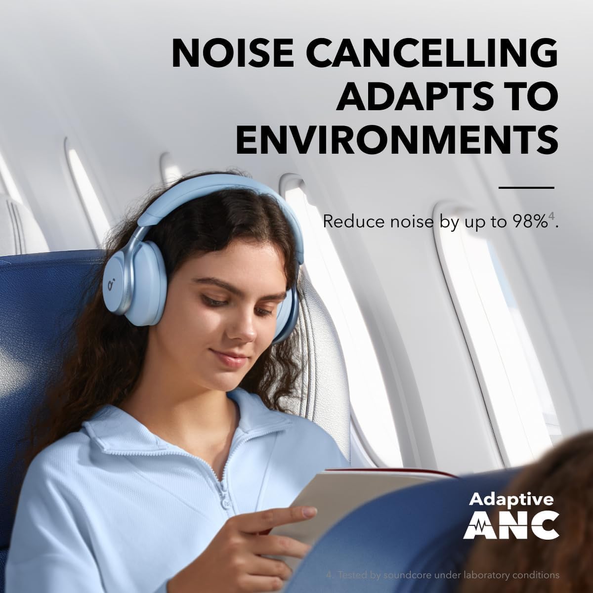 Anker Soundcore Space One Active Noise Cancelling Wireless Headphones (Renewed) - Sky Blue | Premium Sound Quality for Travel, Work & Study
